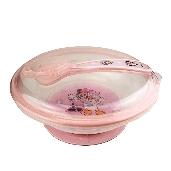 Pratinho Baby Disney Minnie com Colher e Emborrachado Rosa