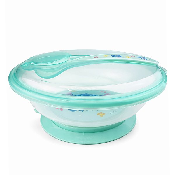 Pratinho Baby Disney Stitch com Colher e Emborrachado Verde