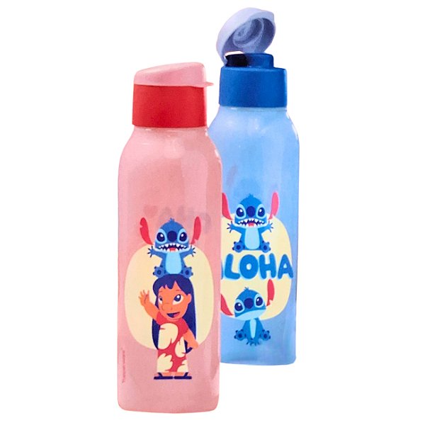 Kit Garrafa Tupperware Eco Tupper Plus Stitch Ohana 750ml 2 peças