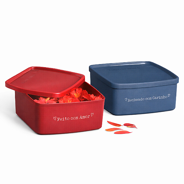 Kit Tupperware Jeitosinho 400ml Frases Vermeho e Azul 2 peças