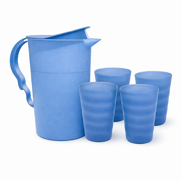 Kit Tupperware Jarra Murano 2 litros + Copo Murano 500ml Azul Royal 4 peças