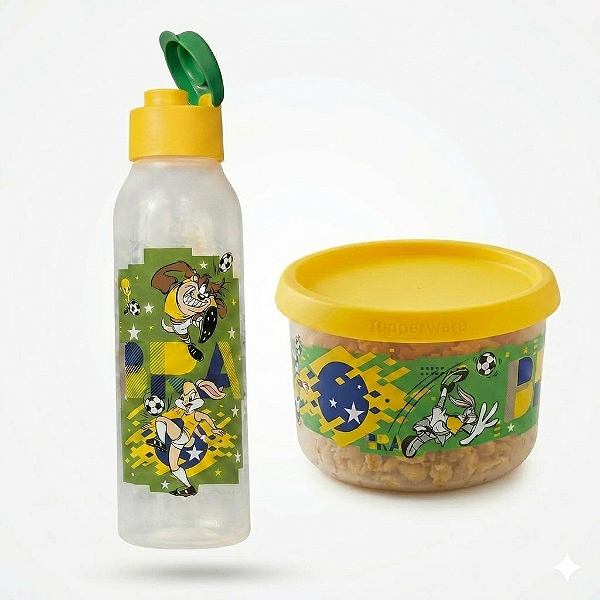 Kit Garrafa Eco Tupper Plus 750ml + Mini Instântanea Magica Time Looney Tunes