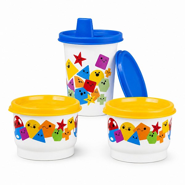 Kit Tupperware Copinho com Bico + Potinho Baby Encaixe Geométrico 3 peças