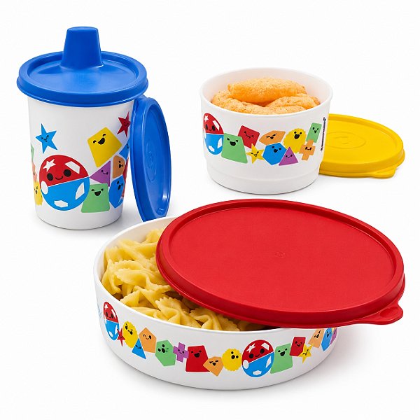 Kit Tupperware Copinho + Pratinho 500ml + Potinho Baby Encaixe Geométrico 3 peças