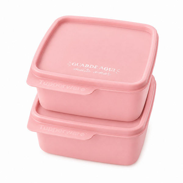 Kit Tupperware Basic Line 500ml Guarde Aqui Muito Amor Rosa Bebê 2 peças