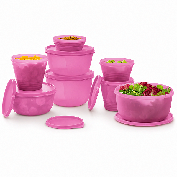 Kit Tupperware PDA 08/2026 Tigela Classic e Visual Rosa Tutu 8 peças