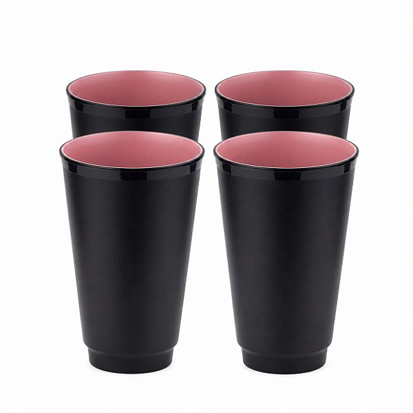 Kit Tupperware Copo Allegra 450ml Preto e Rosa Algodão Doce 4 peças