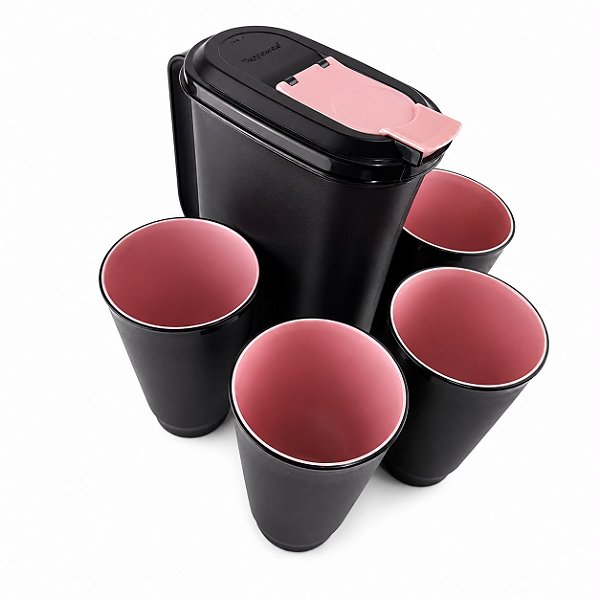 Kit Tupperware Copo Allegra + A Jarra Perfeita Preta e Rosa Algodão Doce