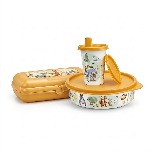 Kit Tupperware Pooh Aquarela 3 peças