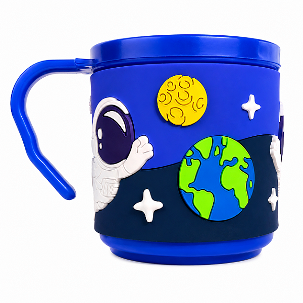 Caneca Infantil Astronauta Emborrachada Alto Relevo 3D 250ml Azul