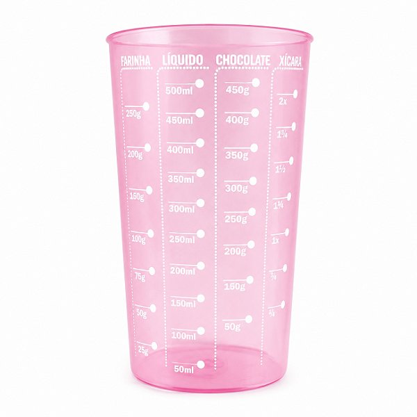Copo Medidor e Medidas de Plástico 500ml Rosa