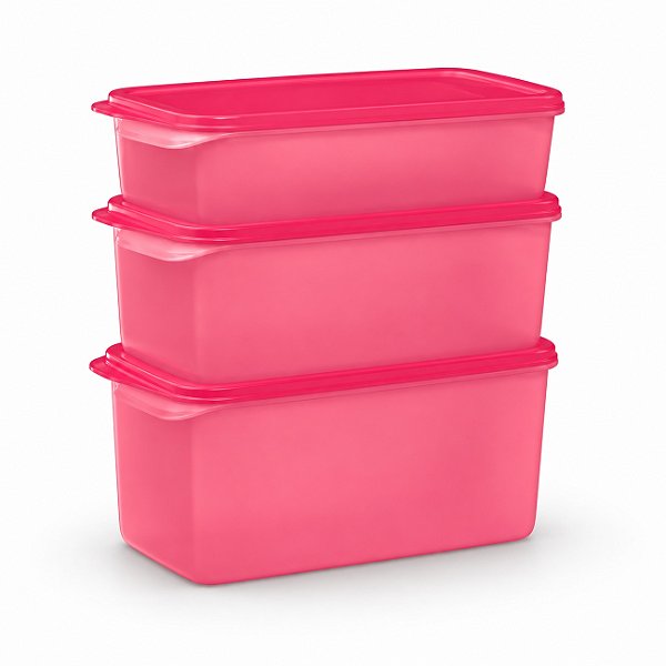 Kit Tupperware Super Fresh Retângular Rosa Glamour 3 peças