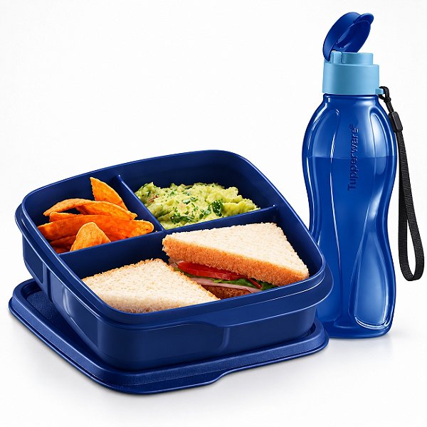 Kit Tupperware Basic Line Divisória + Eco Tupper 500ml Azul Mar Profundo