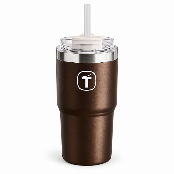 Tupperware Copo Térmico Big T com Canudo 630ml Marrom Brownie