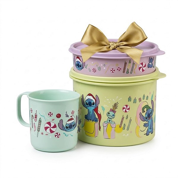 Kit Tupperware Stitch Natal 3 peças