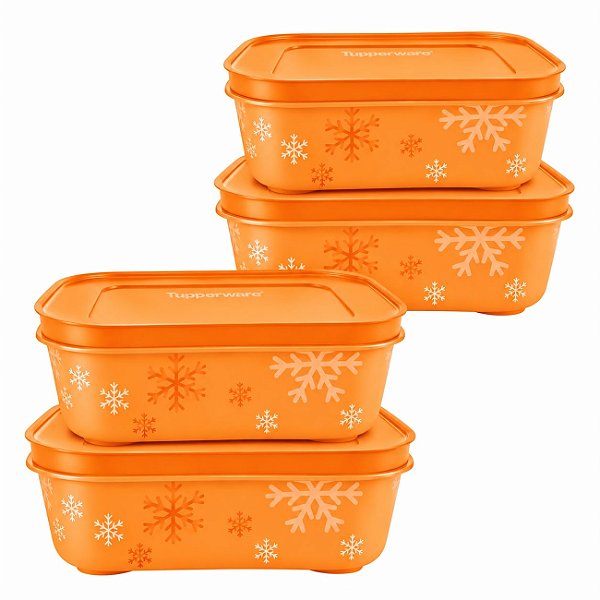 Kit Tupperware Freezer Line 450ml Laranja 4 peças