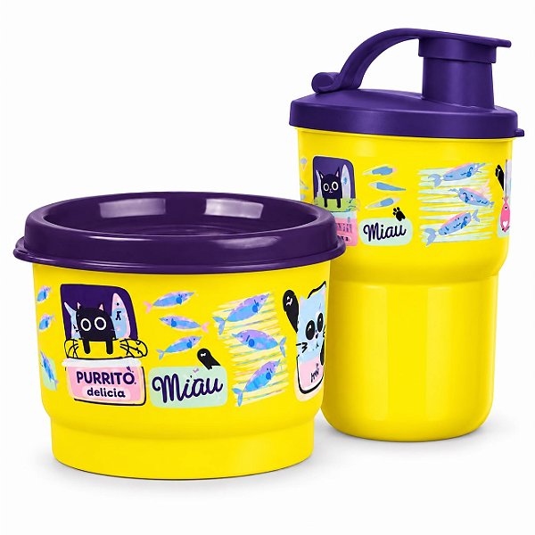 Kit Tupperware Copo Colors 225ml + Potinho 140ml Miau