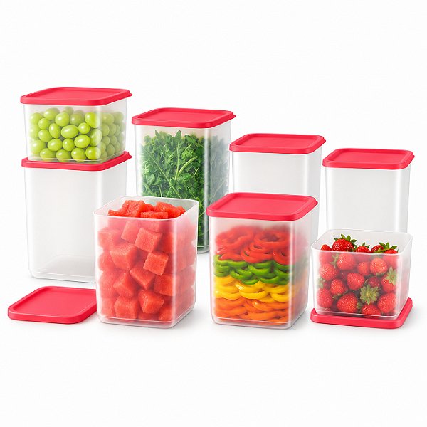 Kit Tupperware PDA 12/2026 Refri Line Quadrada 8 peças