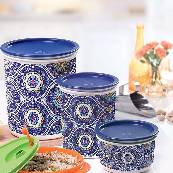 Tupperware Kit Super Instantânea Arte Persa Azul 3 peças