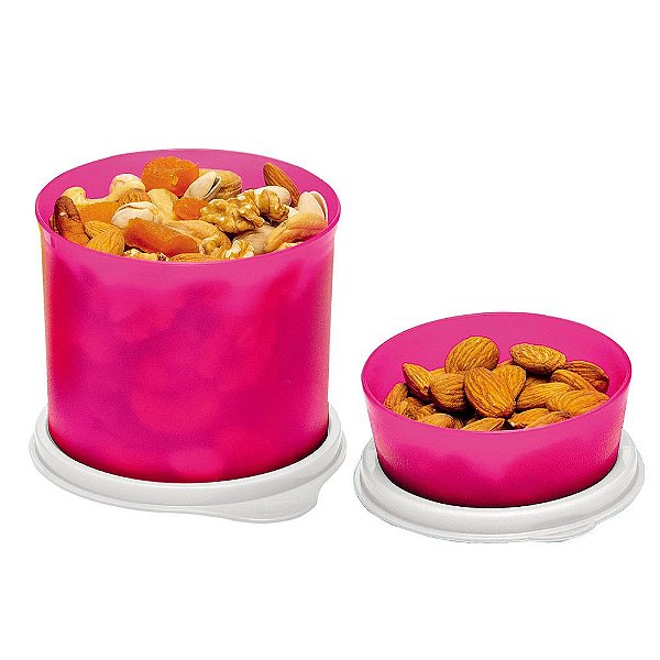 Tupperware Redondinha 500ml + Mini Snack Cup 70ml Rosa Neon kit 2 Peças