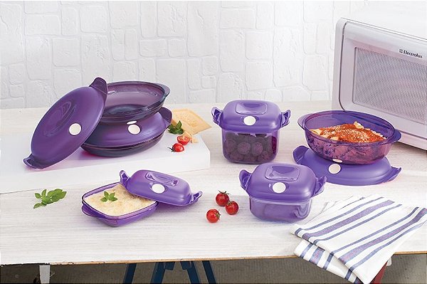 Tupperware Kit BEA Cristal Pop Microondas Policarbonato Nível 4 Roxo 6 peças