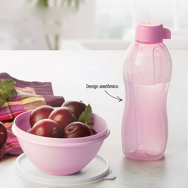 Tupperware Kit Eco Tupper Garrafa + Tigela Maravilhosa Rosa Bebê 500ml