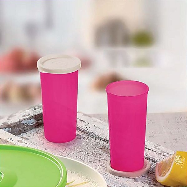 Tupperware Kit Copos Rosa 265ml 2 peças com tampa
