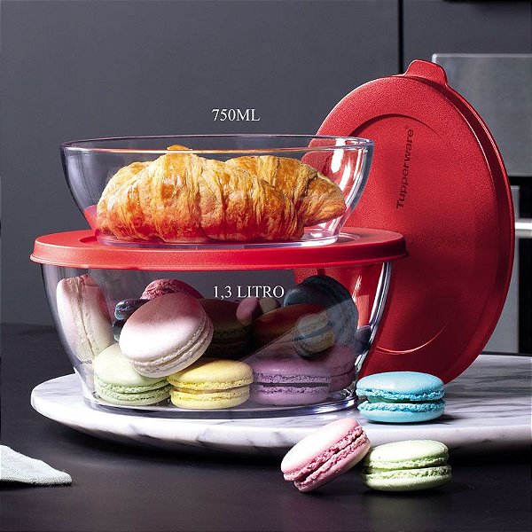 Tupperware Tigela Clear Transparente Tampa Vermelha 1,3 litro