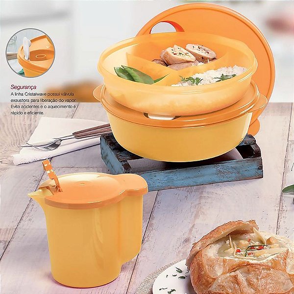 Tupperware Kit Cristalwave Laranja 3 peças para Microondas