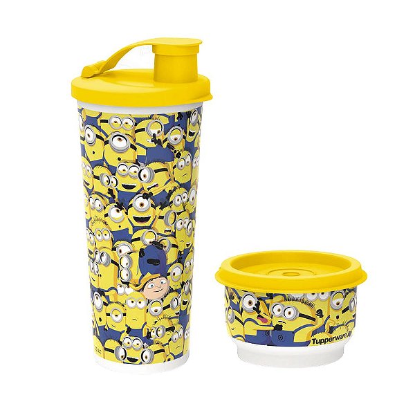 Tupperware Copo com Bico Minions 470ml + Potinho Minions 140ml kit 2 Peças