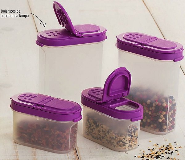 Tupperware Kit Porta Temperos Grande Pequeno 4 peças Roxo