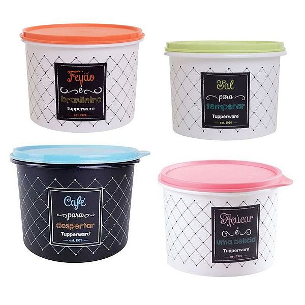 Tupperware Caixa Café 700g + Sal 1,3 kg + Açúcar 1,4 kg + Feijão 2 kg Bistrô kit 4 Peças
