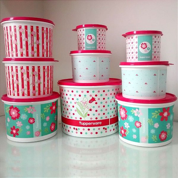 Tupperware BEA Tupper Caixa Rosa Florido 13-2015 Kit 9 peças