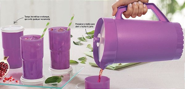 Tupperware A Jarra + Copo Colors Roxo Kit 5 peças