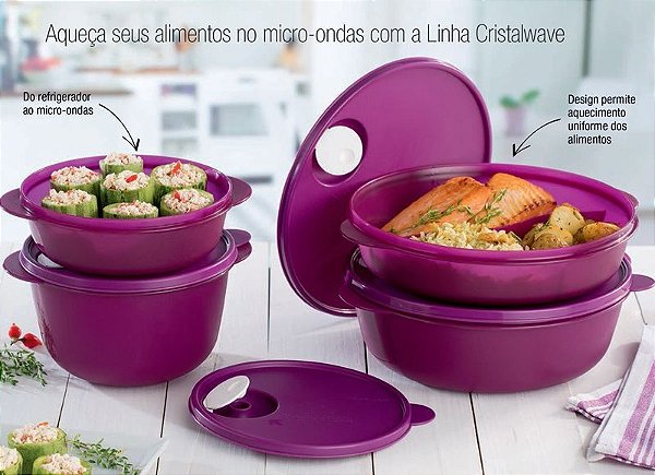 Tupperware Cristalwave Roxo Kit 4 peças Geração 3