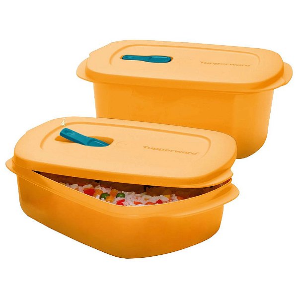 Tupperware Cristalwave Retangular Geração II Laranja Kit 2 Peças