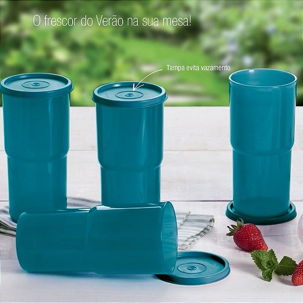 Tupperware Copos Colors 500ml Azul Turquesa Kit 4 peças