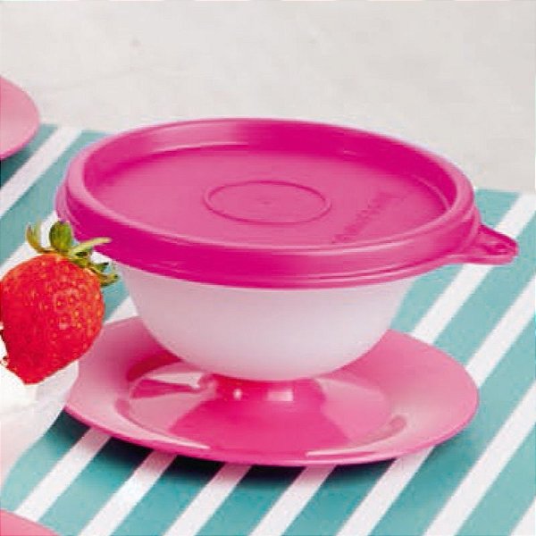 Tupperware Tacinha Sobremesa 130 ml Branco e Rosa