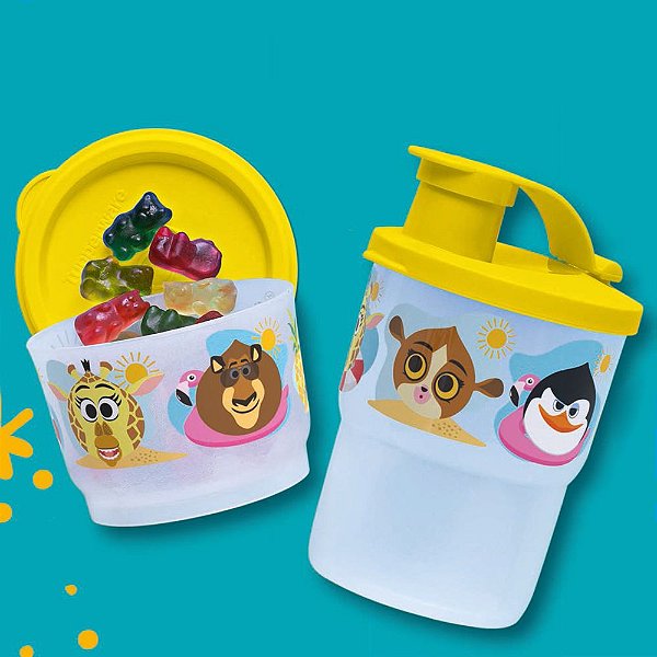 Tupperware Copo Colors com Bico 225ml + Potinho 140ml Madagascar Kou Kou Kit 2 Peças