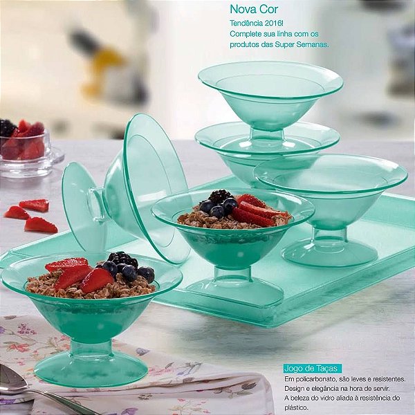 Tupperware Bandeja Retangular + 6 Tacinhas Premier 160 ml Verde Mint