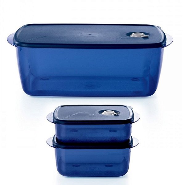 Tupperware Kit Vent N Serve Container Azul 3 peças