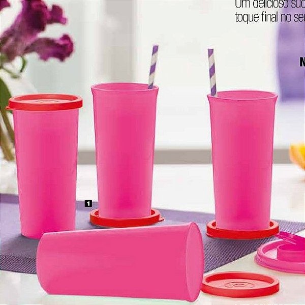 Tupperware Copo 265 ml Rosa Tampa Vermelha