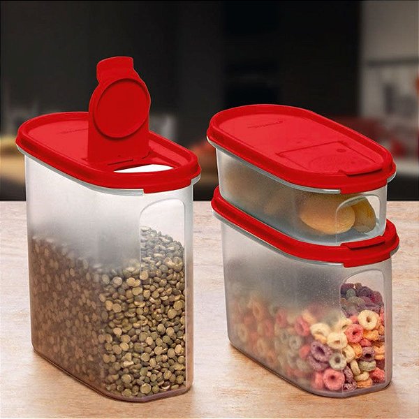 Tupperware Modular Oval Dispenser Vermelho Kit 3 Peças