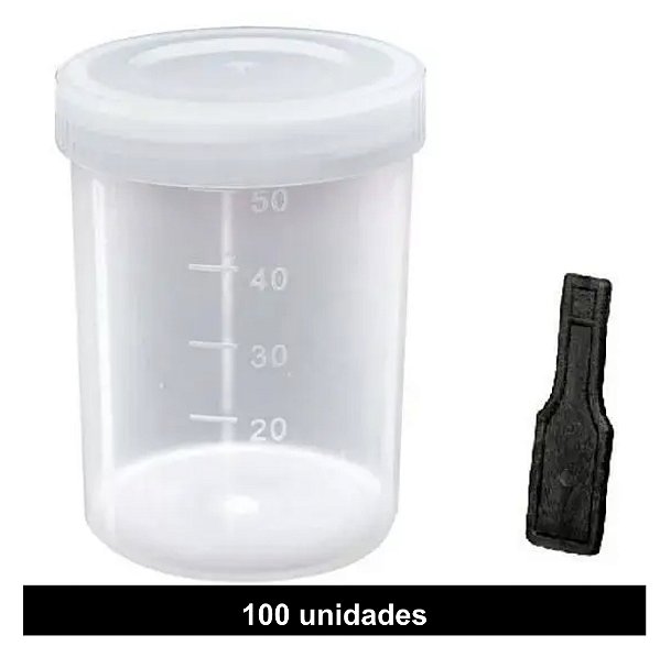 Pote Coletor Urina Fezes Com Pá Não Estéril Tampa Branca 50ml pacote com 100 unidades