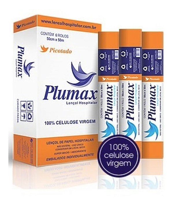 Lençol Hospitalar Picotado 100% celulose caixa com 6 rolos - Plumax