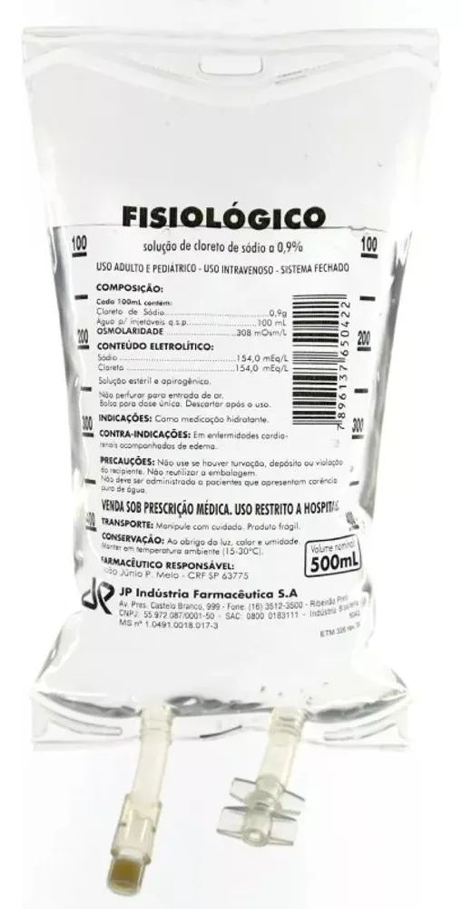 Soro Intravenoso Fisiológico 0,9% Estéril Bag 500 ml - JP