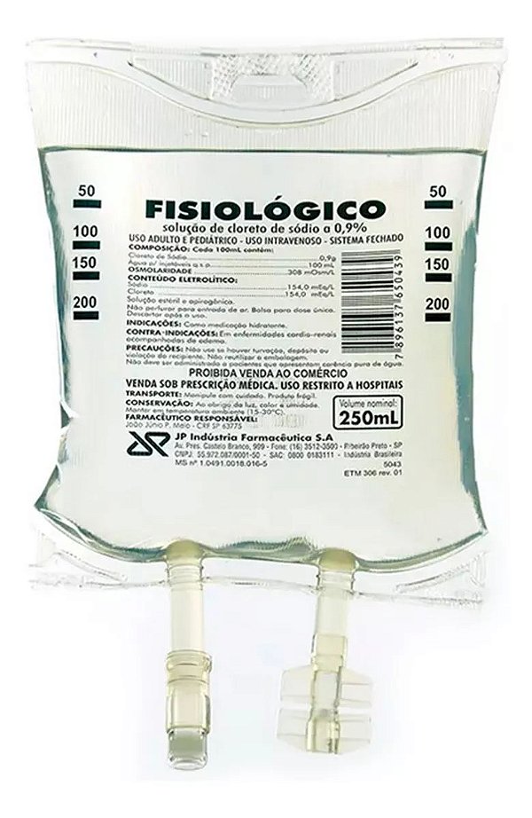 Soro Intravenoso Fisiológico 0,9% Estéril Bag 250 ml - JP