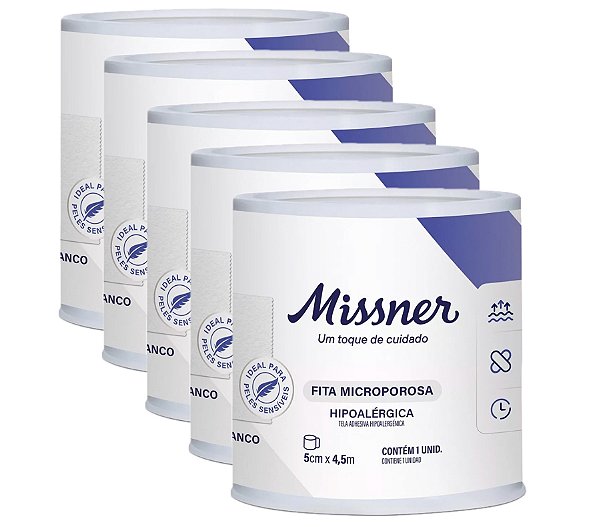 Fita Microporosa Hipoalérgica Missner 5cm x 4,5 metros Kit 5 Unidades