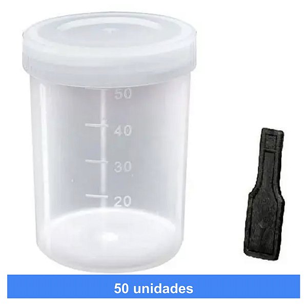 Pote Coletor Urina Fezes Com Pá Não Estéril Tampa Branca 50ml pacote com 50 unidades