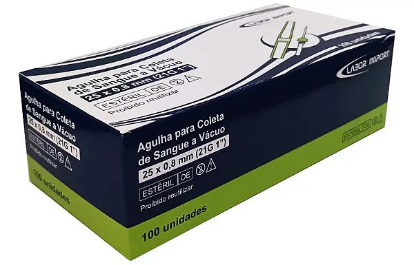 Agulha para Coleta de Sangue a Vácuo Lapor Import 25 x 0,8mm 21G cx c/100un